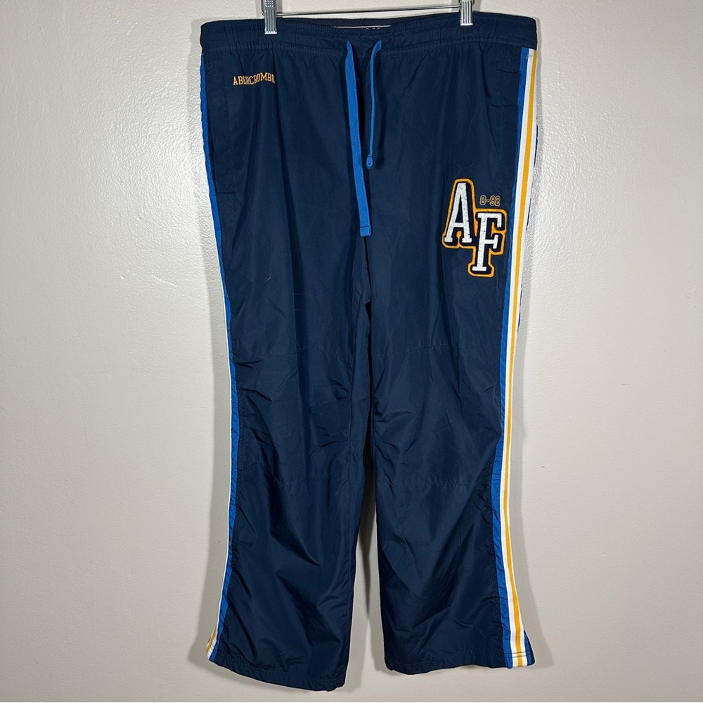 VTG EUC Abercrombie &‎ Fitch Navy Joggers with Yellow and White Stripes